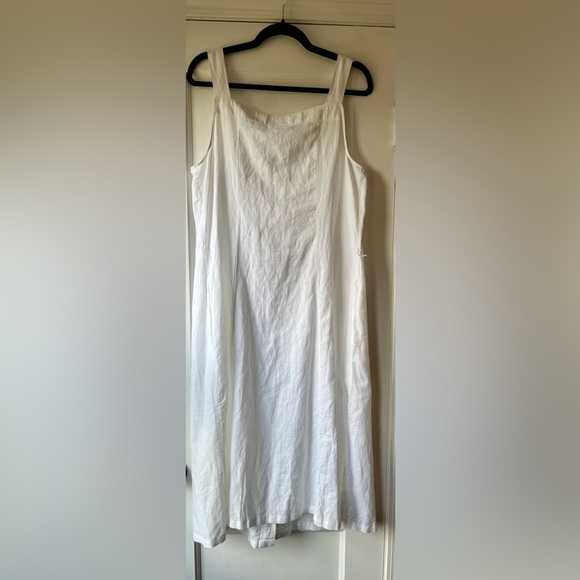 White Linen and Cotton Button-Down Midi Dress Size Large NWT - Picture 3 of 7